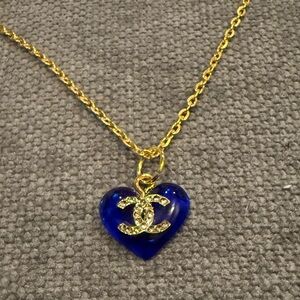 Gold and Blue Heart Resin Pendant Necklace